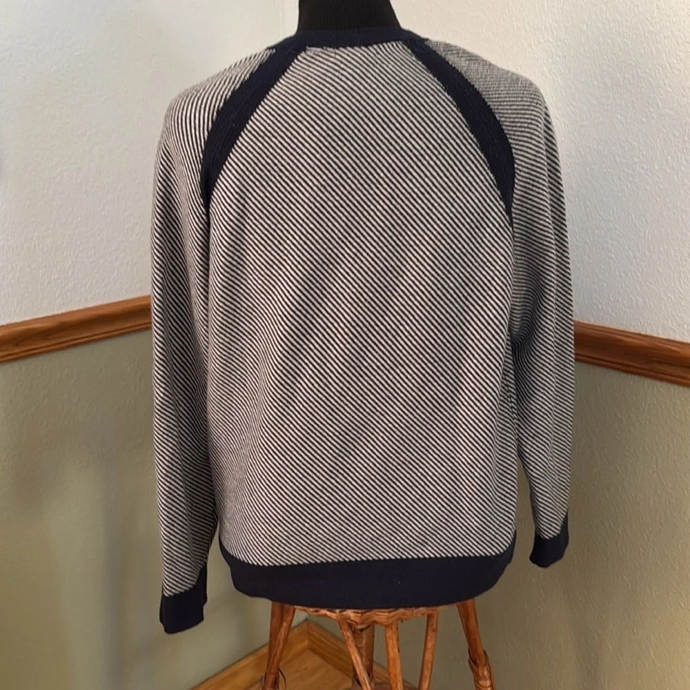 Toad & Co Men’s Lambswool Nylon  Strahlhorn Crew Navy Striped Sweater Large